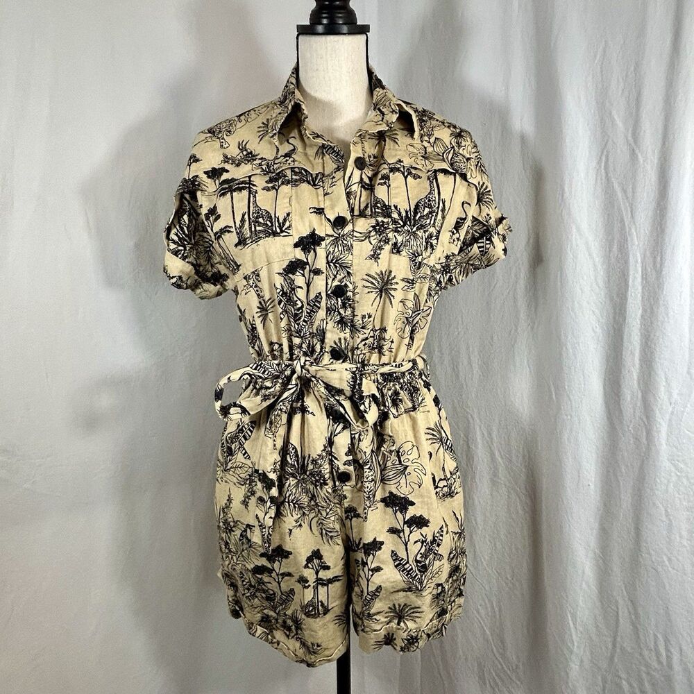 Anthropologie Corey Lynn Calter Romper Safari Tropical Toile Linen Cotton Size S